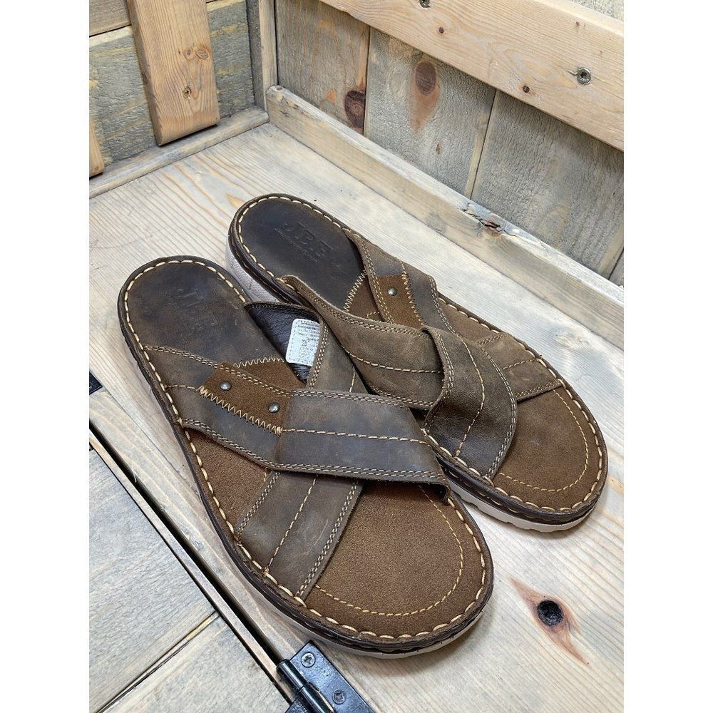 MEX 29 US11 JBE Jean Baptiste Ebrard Mens Slides Sandals Slip On Leather Brown